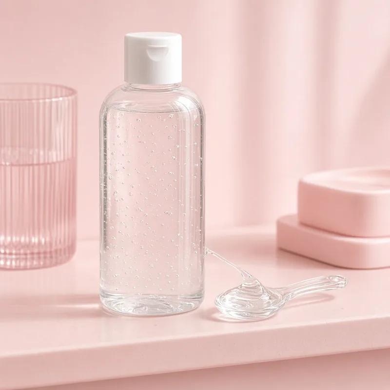Illustration of a clear bottle of snail mucin essence with a white cap